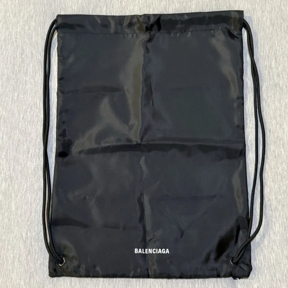 Balenciaga Designer Dust Bag Nylon Drawstring Backpack Black 19x14 New Fashion